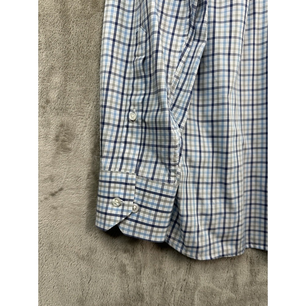 Peter Millar Crown Crafted Mens M Blue Gray Plaid Flex Fit Button-Down Shirt - Picture 10 of 13